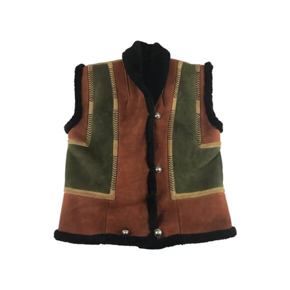 Unbranded Vest Jacket Adult Multicolor Suede Heavy‎ Button Down Sz M - Picture 1 of 11